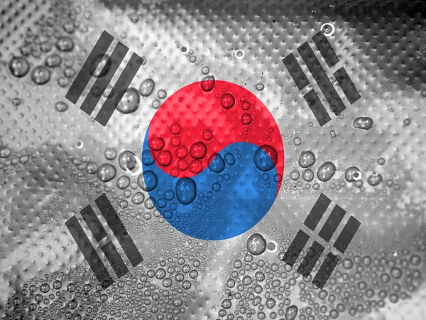 Gotas de agua sobre fondo de la bandera de Corea del Sur —  Fotos de Stock