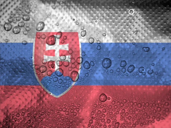 Krople wody na tle flaga Słowacji — Zdjęcie stockowe