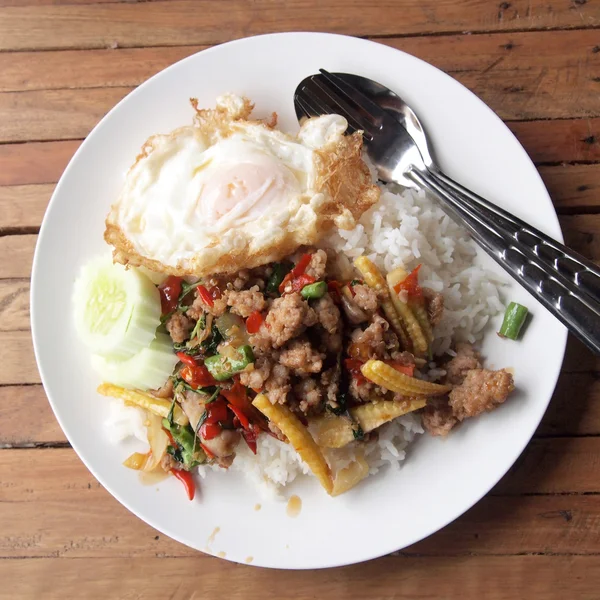 Basil Fried Rice with Pork — Stock Photo, Image