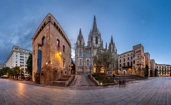 Panorama van de kathedraal van het Heilige Kruis en Saint Eulalia in de — Stockfoto