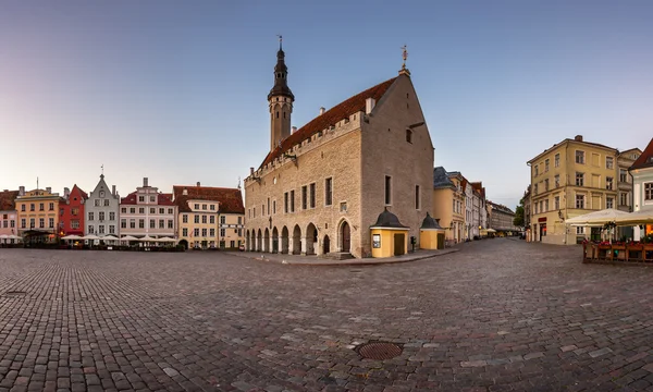 Stadhuis van Tallinn en Raekoja plein in de ochtend, Tallinn, Es — Stockfoto