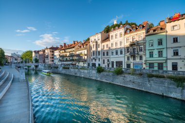 Panorama of river Ljubljanica, Ljubljana, Slovenia, Europe.