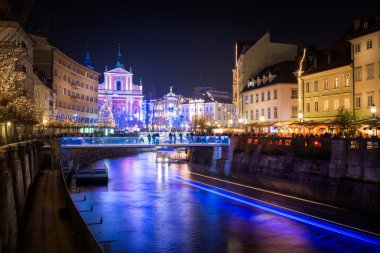 Decorated Ljubljana for New Years holidays, panorama clipart