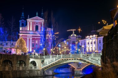 Decorated Ljubljana for New Years holidays, panorama clipart
