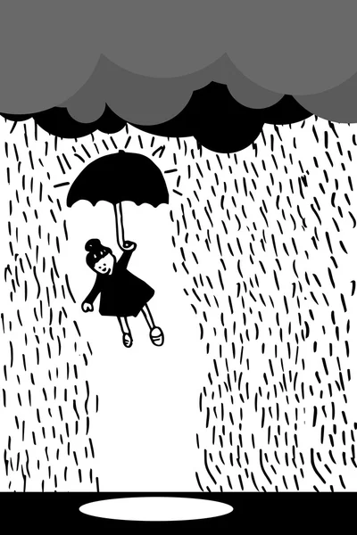 Petite fille avec parapluie sous la pluie, le symbole du succès — Image vectorielle