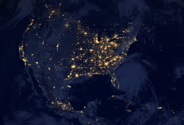 Ameryka Północna nocą z kosmosu. niektóre elementy zdjęcia są dostarczane przez NASA — Zdjęcie stockowe