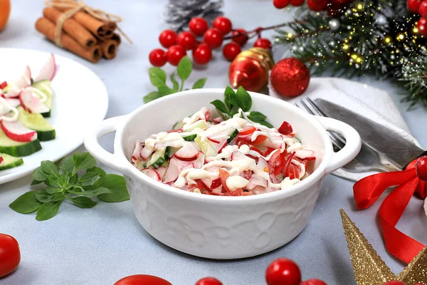 Weihnachten Neujahr Essen Detox Diät Konzept Traditionelle Feiertagsgemüsesalate Food Design — Stockfoto