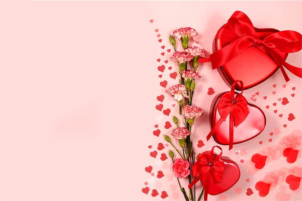Begreppet För Alla Hjärtans Dag Eller Kvinnodagen Vykort Hjärtan Blommor — Stockfoto