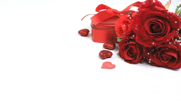 Biglietto Auguri San Valentino Festa Della Donna Striscione Cuori Rose — Foto Stock
