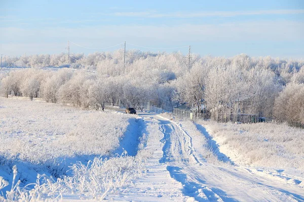 Russische Natur Winter Neujahrshintergrund Straße Wald Äste Sind Mit Schnee — Stockfoto