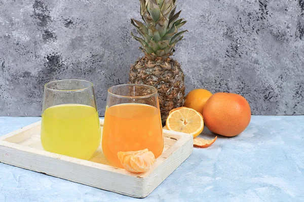 Pineapple Orange Juice Ingredients Concept Detox Diet Help Reduce Body — Stock Photo, Image