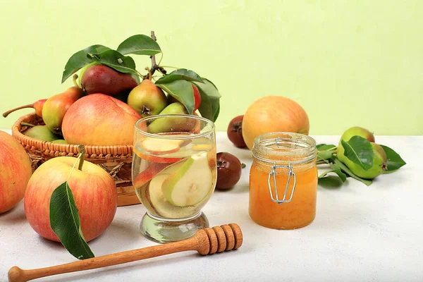 Apple Pear Cider Honey Juice Diet Weight Loss Concept Jewish — Stock Photo, Image