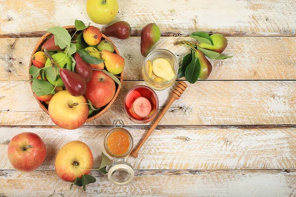Apple Pear Cider Honey Juice Diet Weight Loss Concept Jewish — Stock Photo, Image