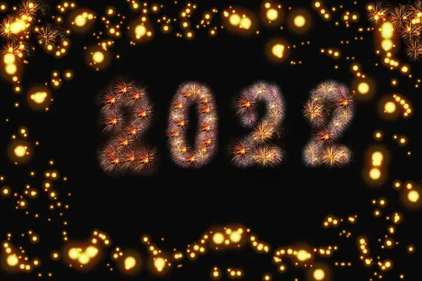 Ευτυχισμένο Νέο Έτος 2022 Δημιουργικό Μαύρο Φόντο 2022 Γράμματα Χριστουγεννιάτικες — Φωτογραφία Αρχείου