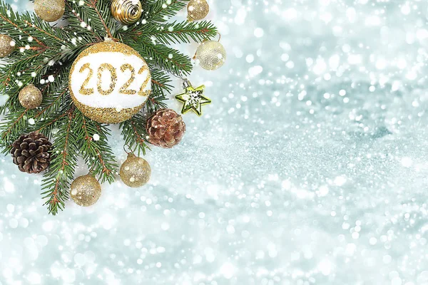 Новым 2022 Годом Рождественские Украшения Творческий Фон Новогодними Игрушками Шариками — стоковое фото