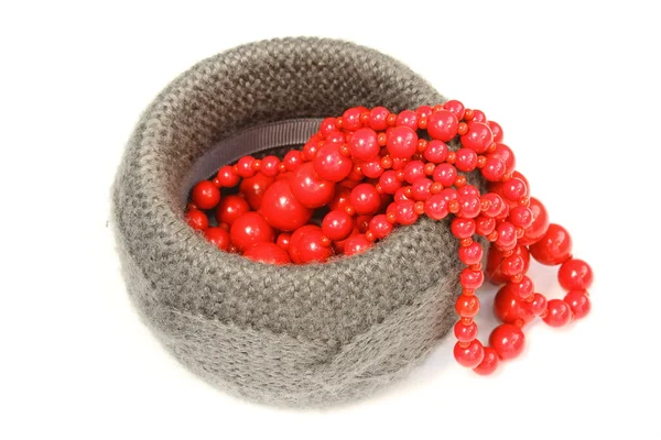 Handmade bracelet and red beads — Stock Photo, Image