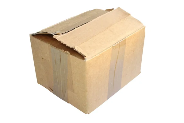 Old used isolated carton box — Stock Photo, Image