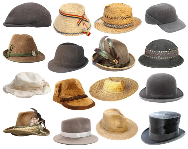 Grande collection de chapeaux sur blanc — Photo