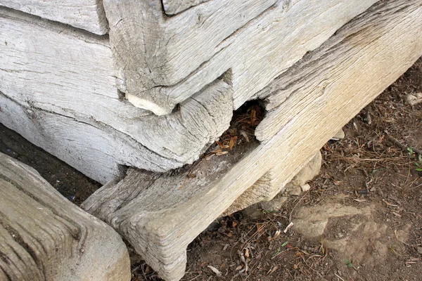 Wooden ground sill showing old fungus attack — 스톡 사진