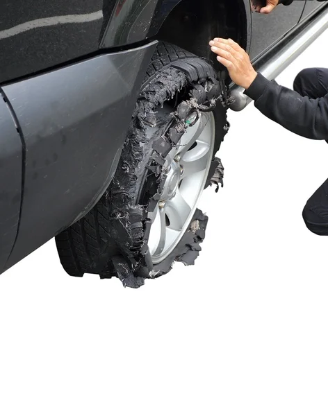 Exploded tire of a truck — Stock Photo, Image