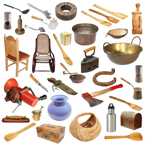 Collage with vintage objects on white — Stock Photo, Image