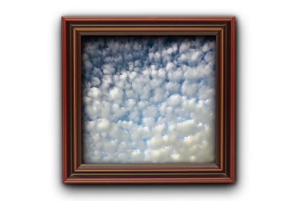 Bilden av vacker himmel på trä fotoram — Stockfoto