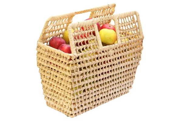 Wattle basket full of bio apples — Stock Photo, Image
