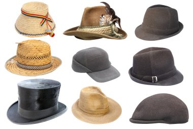 izole eski şapka koleksiyonu