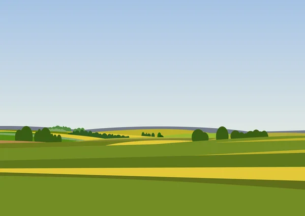 Grüne Landschaft mit gelben Feldern. — Stockvektor