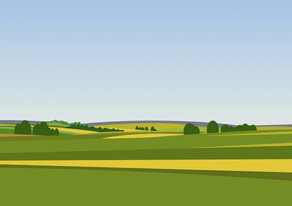 Paisaje verde con campos amarillos . — Vector de stock