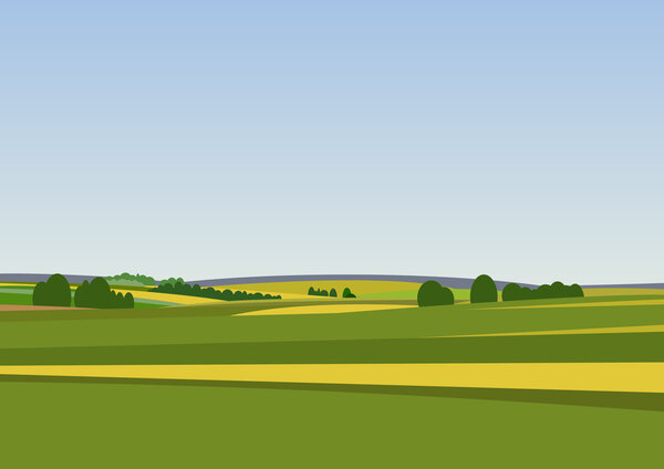 Green landscape with yellow fields. 
