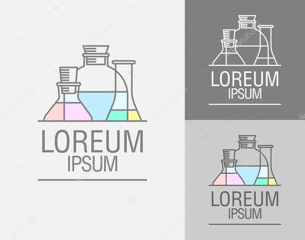 Vector sign template. Cans, flasks. Logo of the chemical laboratory of the research center, a pharmaceutical laboratory. Medication