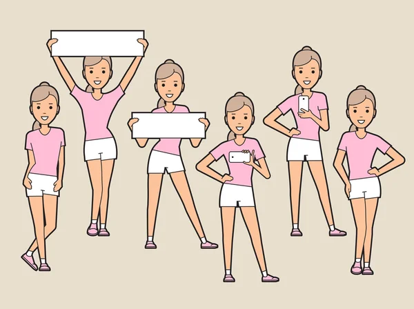Meisje in witte broek en een roze T-shirt — Stockvector