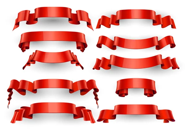 Realistic Red Glossy vector ribbons. Large set. — Stock Vector