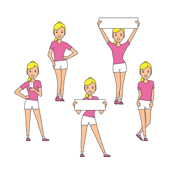 Mädchen in weißen Shorts und rosa T-Shirt — Stockvektor
