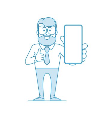 Mutlu adam elinde bir akıllı telefon tutuyor ve 