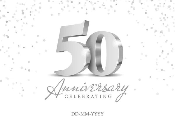 Anniversary Silver Numbers Poster Template Celebrating 50Th Anniversary Event Party — Stock Vector