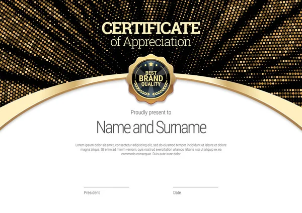 Original Certificate Template Backdrop Stylish Flash Gold Sparkling Center Black — Stock Vector