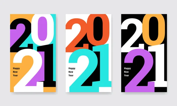 Feliz Ano Novo 2021 Cartazes Set Logotipo Design Modelos 2021 — Vetor de Stock