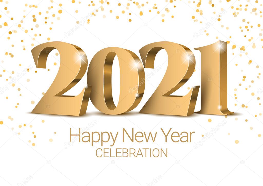Vector text Design 2021. gold 3d numbers. Happy new year template greeting card.