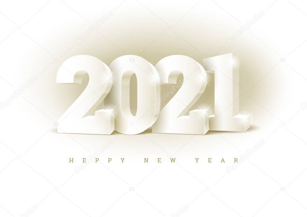 Happy New Year 2021. white 3d numbers 2020. Festive greeting card design template. Holiday vector illustration