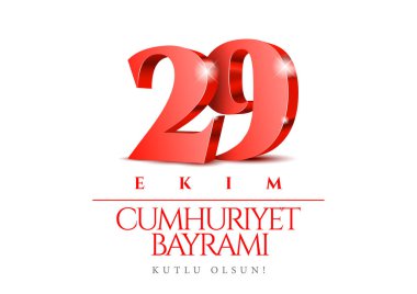 29 ekim Cumhuriyet Bayrami kutlu olsun. Kırmızı 3D numaralar. 29 Ekim 'de Türkiye' de Cumhuriyet Günü ve Ulusal Gün. Kutlama partisi için poster şablonu. Vektör illüstrasyonu