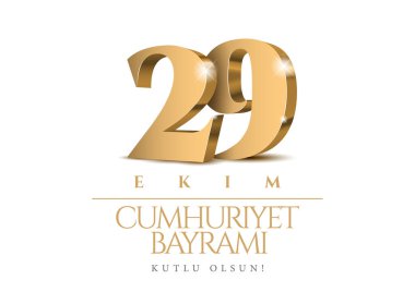 29 ekim Cumhuriyet Bayrami kutlu olsun. Altın 3D numaralar. 29 Ekim 'de Türkiye' de Cumhuriyet Günü ve Ulusal Gün. Kutlama partisi için poster şablonu. Vektör illüstrasyonu