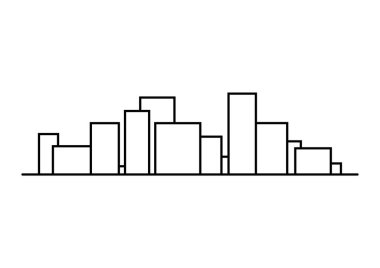 Şehrin panoramasının sembolü. Uzun evlerin olduğu büyük şehir konsepti. Çizgi sanatı tarzında illüstrasyon. Vektör