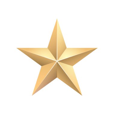 Altın 3D yıldızlı, altın 3D yıldızlı. Tatil tasarımı için simge. Vektör illüstrasyonu.