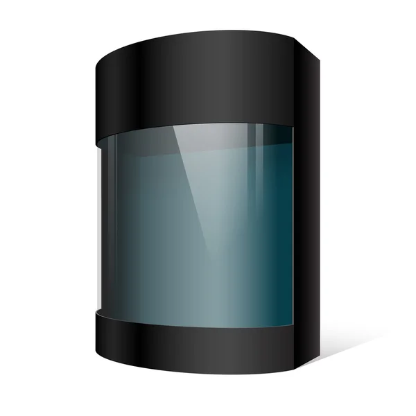 Scatola di cartone realistica confezione nera con una finestra di plastica trasparente . — Vettoriale Stock