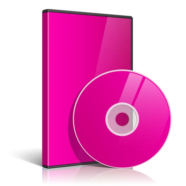 Caso realista rosa para DVD o CD Disco con DVD o CD Disco. Texto, reflexión y fondo en capas separadas. Ilustración vectorial — Archivo Imágenes Vectoriales