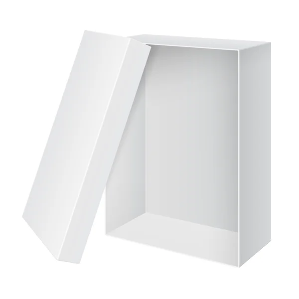 Cool, reális fehér üres csomag doboz nyitotta meg — Stock Vector