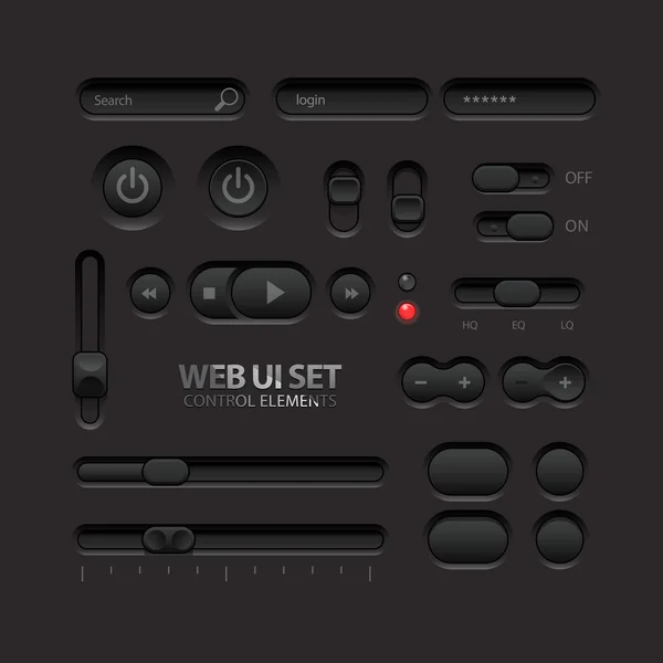 Dark Web UI Elements. Buttons, Switches, bars — Stock Vector