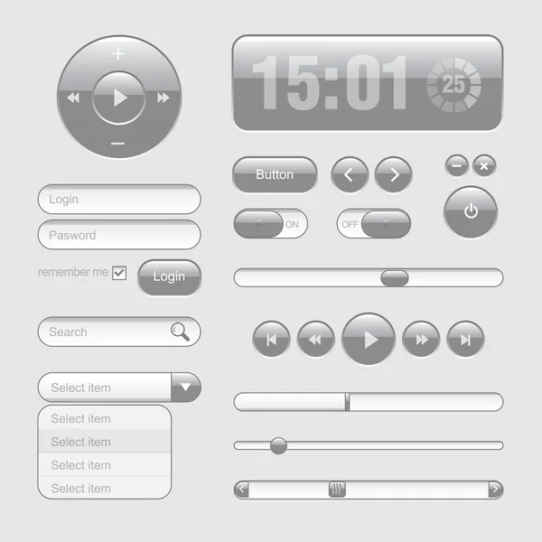 Lichte Web Ui elementen ontwerp Gray. Elementen: Knoppen, Switchers — Stockvector